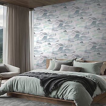 Galerie Wallcoverings Product Code 35788 - Boho Fine Linen Wallpaper Collection - White, Green, Blue Colours -  